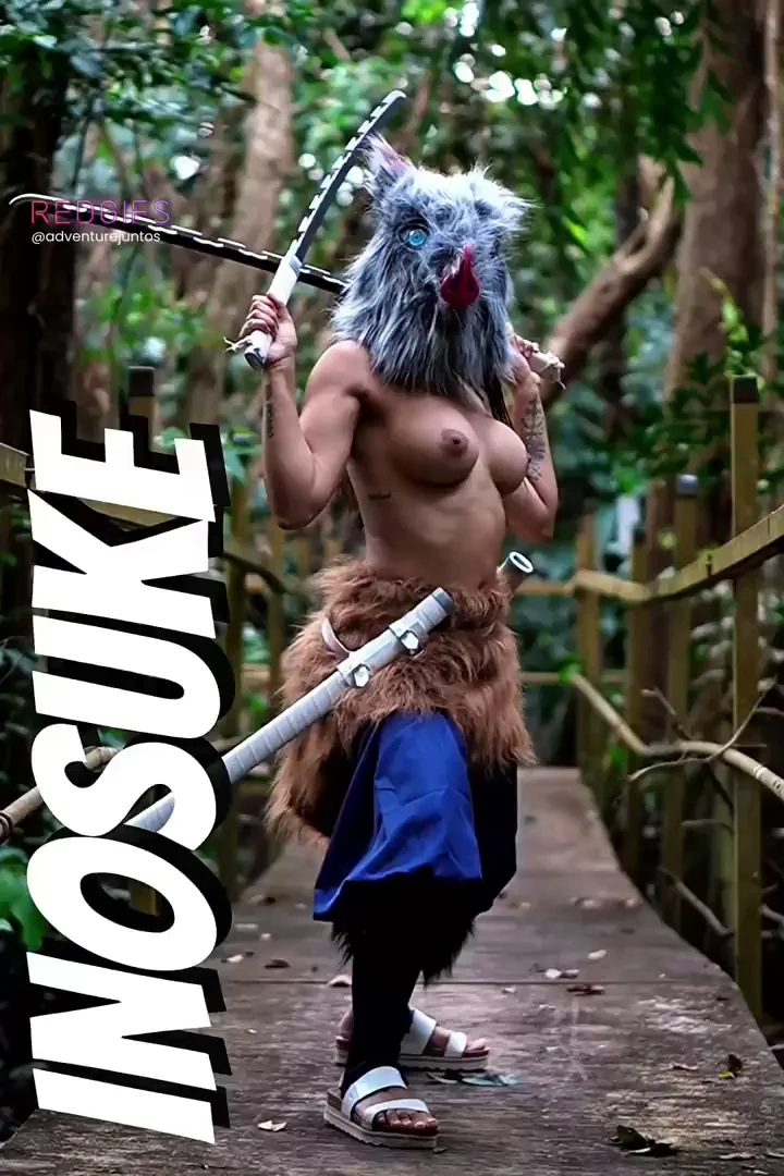 🍆 Inosuke's Massive Tits Cosplay Tease by AdventureJuntos (Demon Slayer) 🔥
