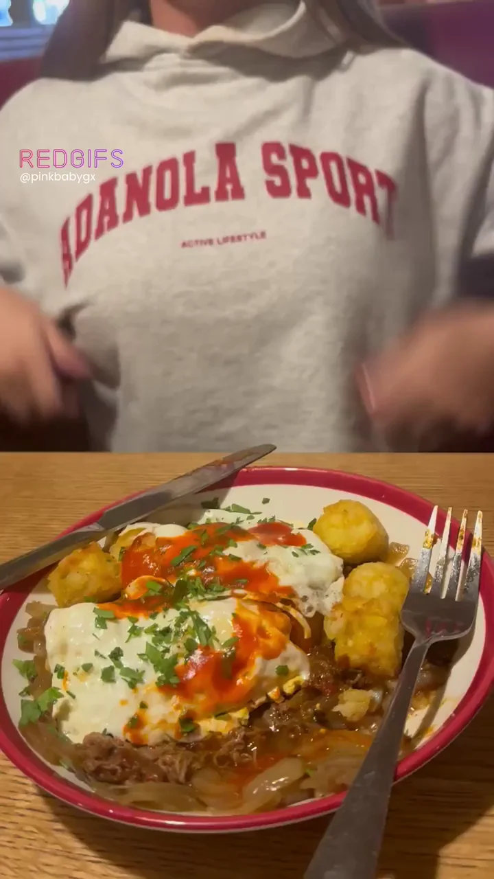 Breakfast Tease with My Massive Fake Tits 😈🍳👅