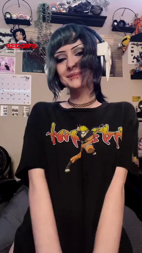 Goth Slimthick Babe's Morning Tits & Ass Tease in Naruto Tee