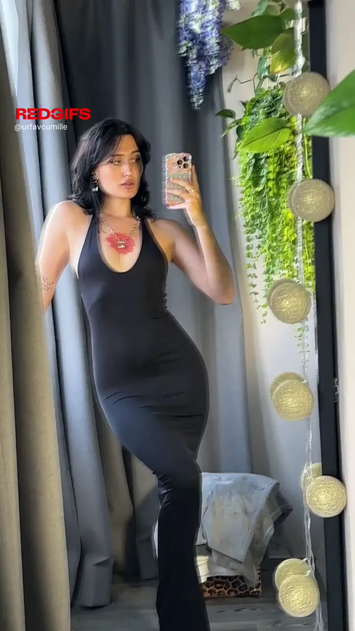 🔥 Goth Babe's Tight Black Dress Teasing Small Tits & Nipples 😈