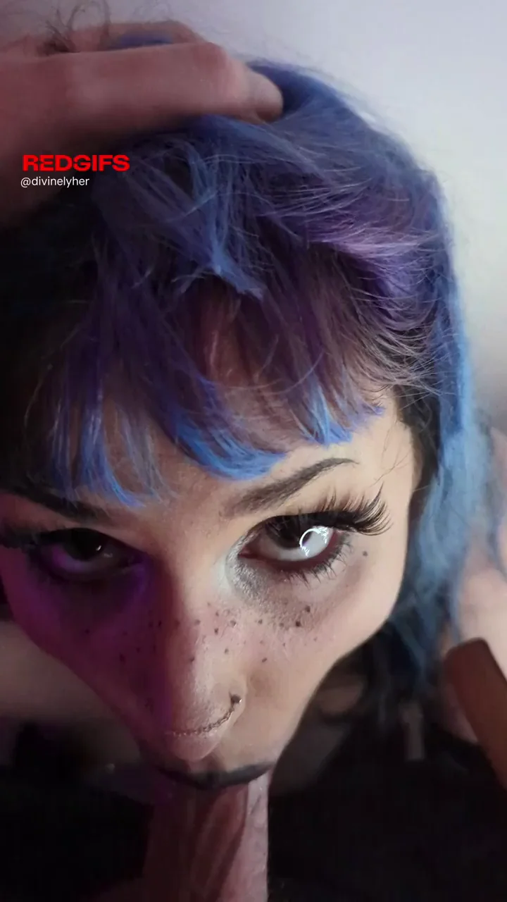 Goth Egirl Gags on Cock with Intense Eye Fuck 😈💜👅