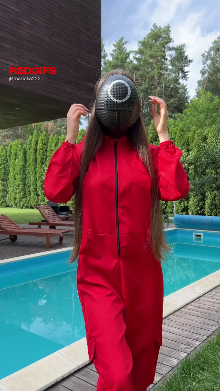 Squid Game Slut Stripping by the Pool