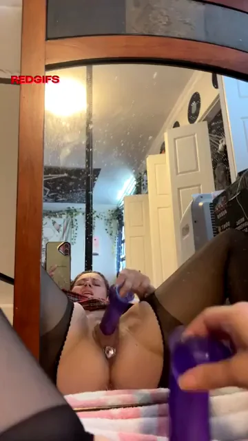 Desperate MILF's Mirror Dildo Pound in Sheer Stockings