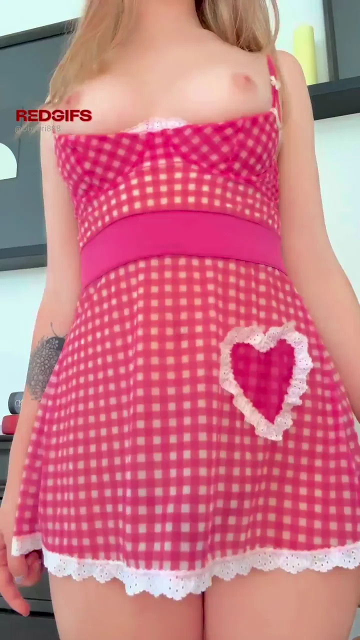 Petite Blonde Bombshell Teases in See-Through Pink Gingham