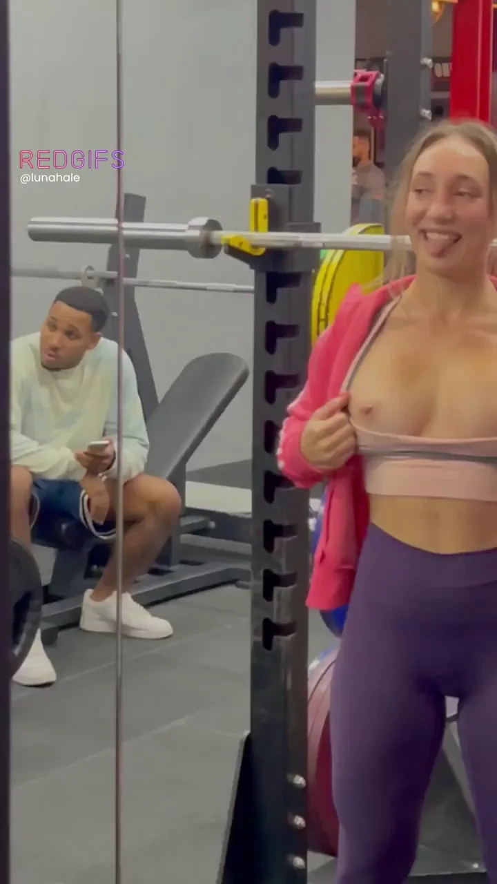 Gym Slut Flashes Perky Tits at Hot Stranger Twice, He Almost Catches Her!