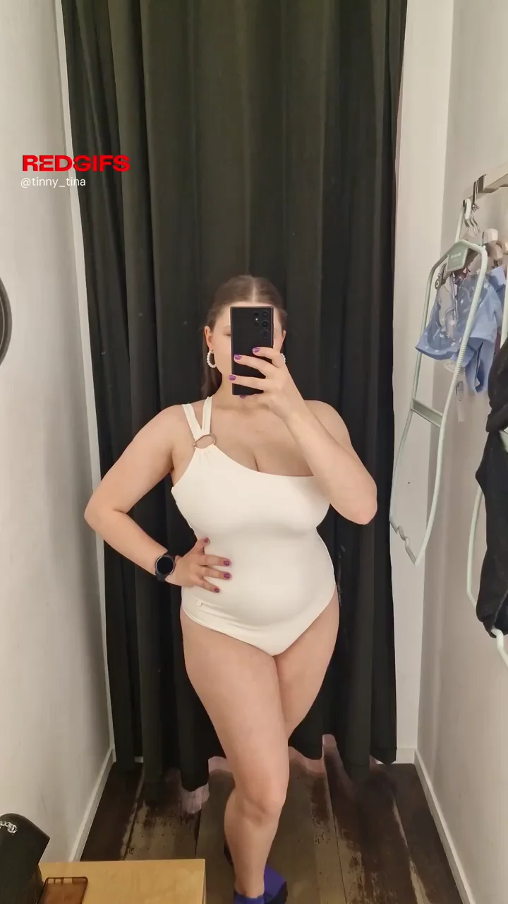 Changing Room Tease: Busty Babe's Slutty White Dress Try-On