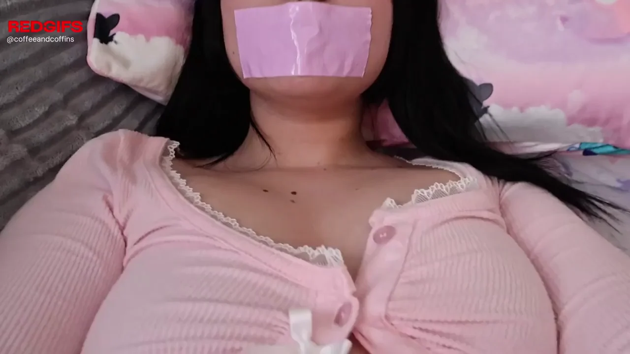 Naughty Egirl Slut in Pink Tape Gag Tease 😈💕