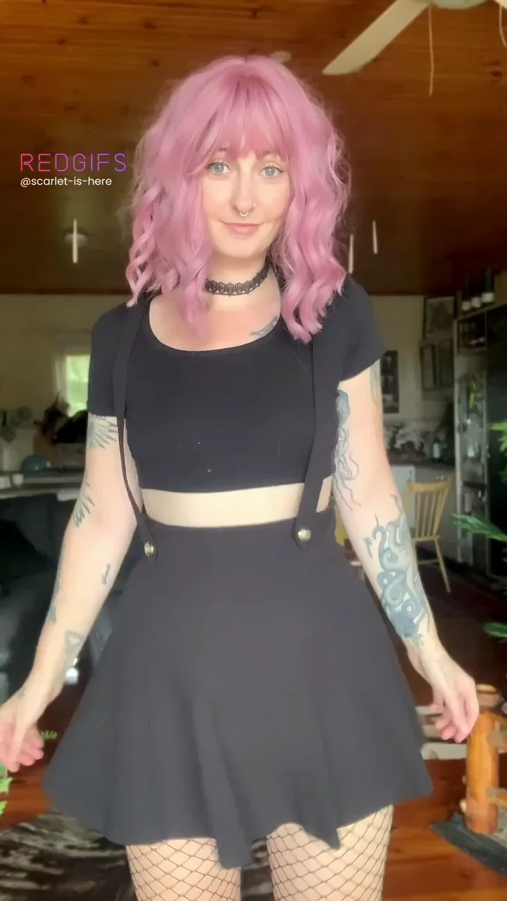 Make My Skirt Vanish? 😈 Pink-Haired Goth Tease in Fishnets