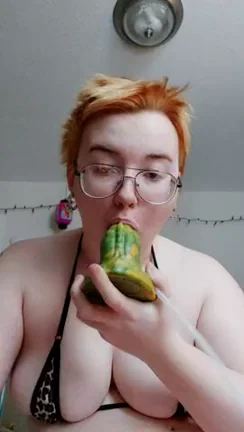 Struggling to Swallow Thick Pretzal Dildo Whole with My Sloppy Mouth