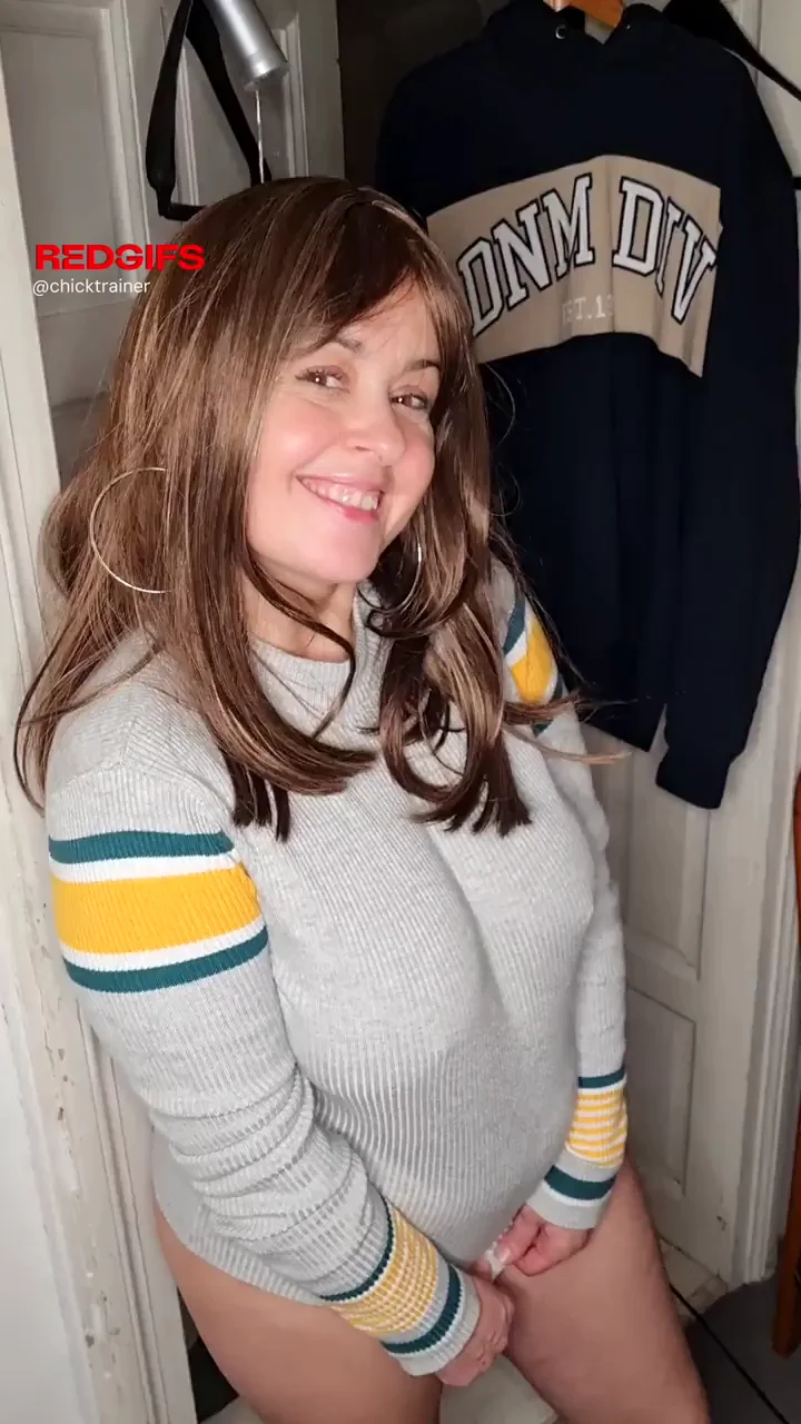Caught Ogling Her Dripping Shaved Snatch in Tight Sweater Tease