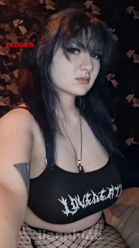 Morning Greeting from Goth Slut in Tight Top and Fishnets