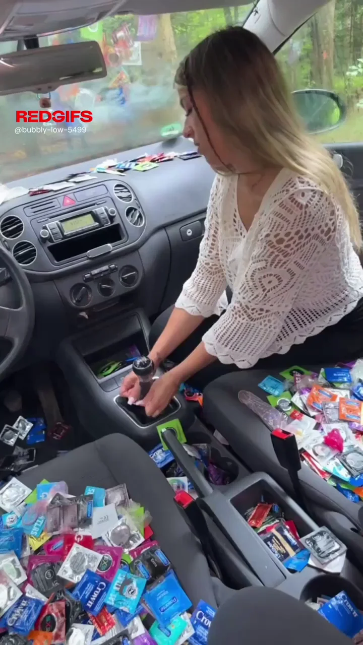 🔥 Car Condom Stuffing Slut Overflows Gearshift with Rubbers 😈🍆