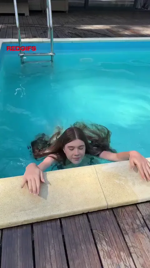 Petite Brunette's Massive Boobies Tease by the Pool 💦🍒