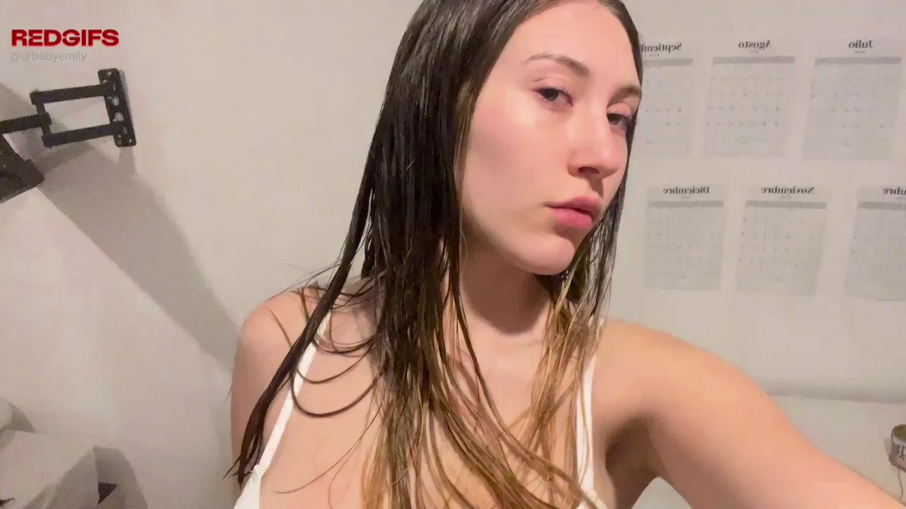 F18 Slut's Perky D-Cup Tits Drenched in Shower Cum