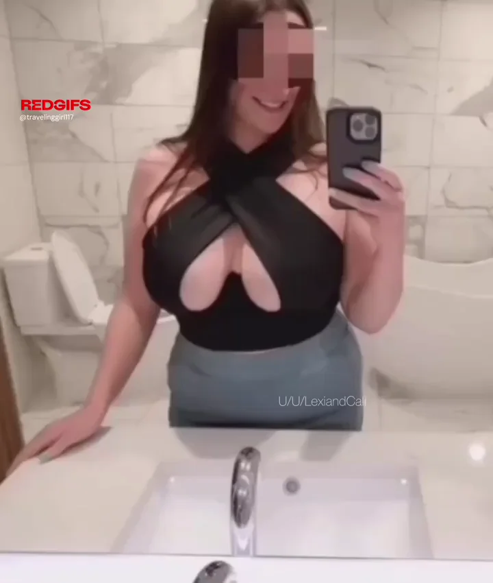 Slutty Wife in Black Cutout Top Teases Her Tits for Hubby