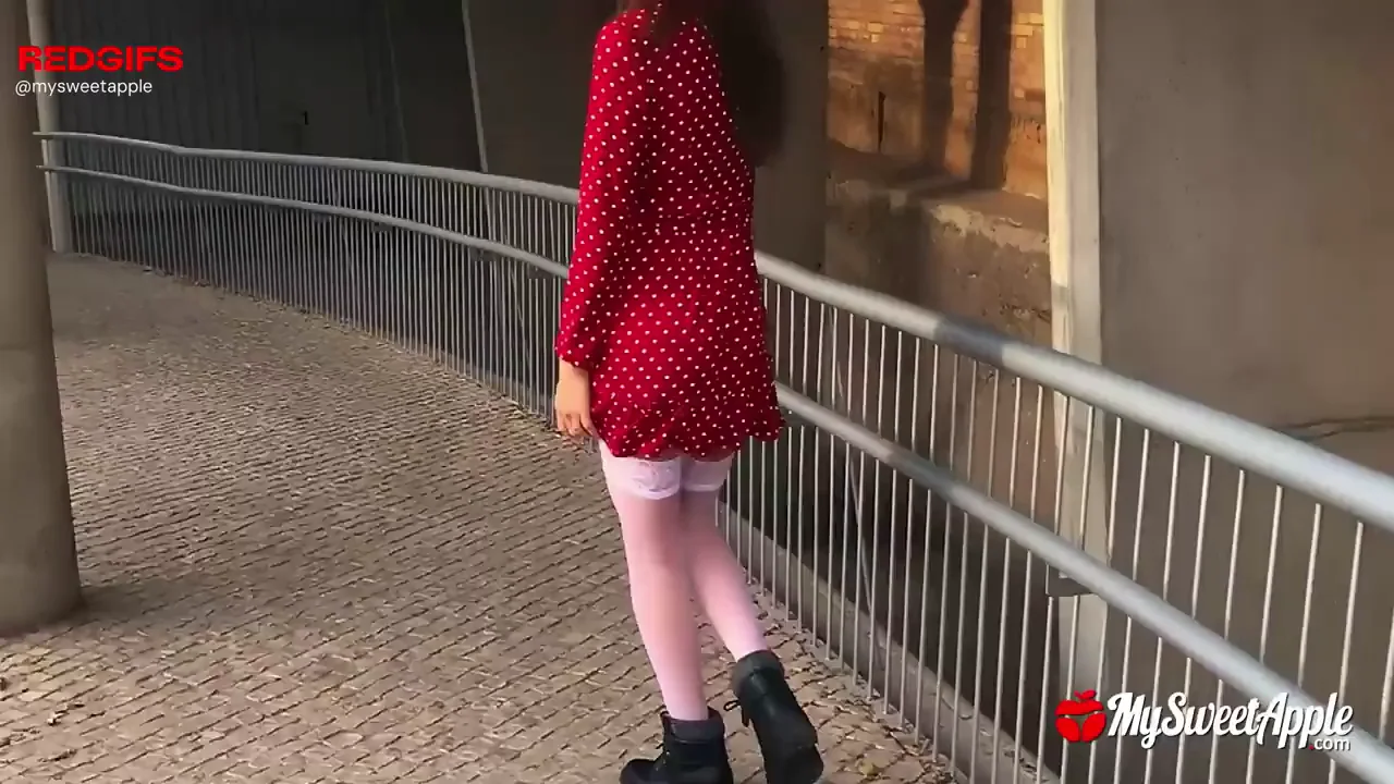 Flashing all over the city in sexy white stockings