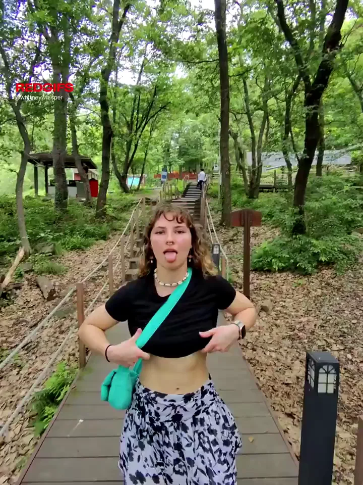Flashing Tits on Public Trail with People Staring Behind