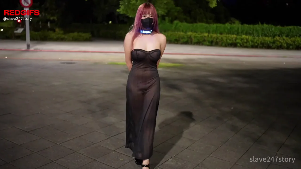 This black dress feels like nothing… and my LED collar keeps flashing humiliating words