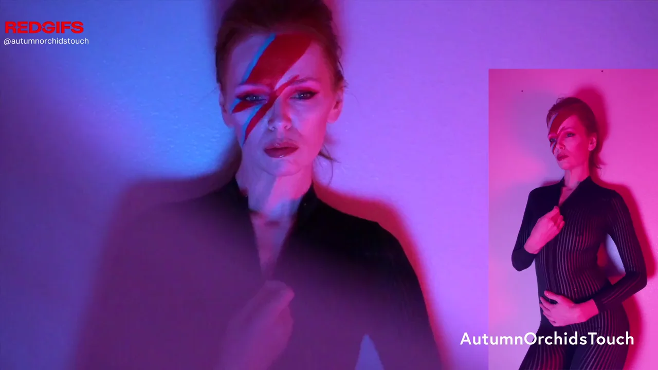 David Bowie cosplay with manual masturbation, dildo-fucking, and vibrator orgasms...