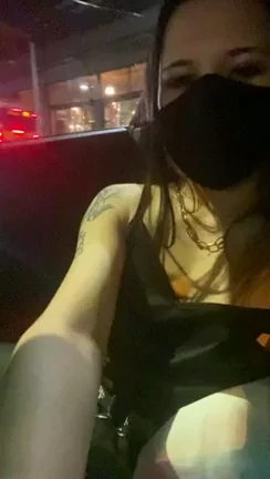 🚗 Wild Drive Flash: Masked Asian Slut Tits Out! 🔥