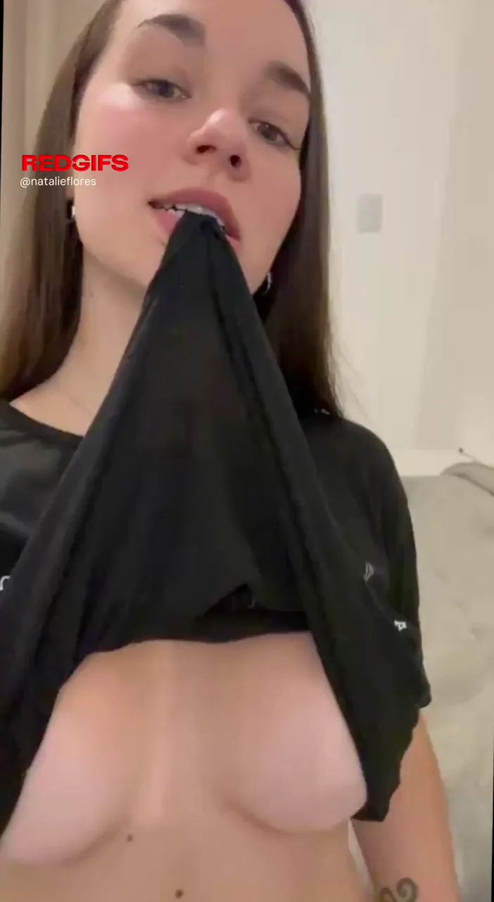 Petite Brunette's Naughty Tit Tease Show 💦🍒