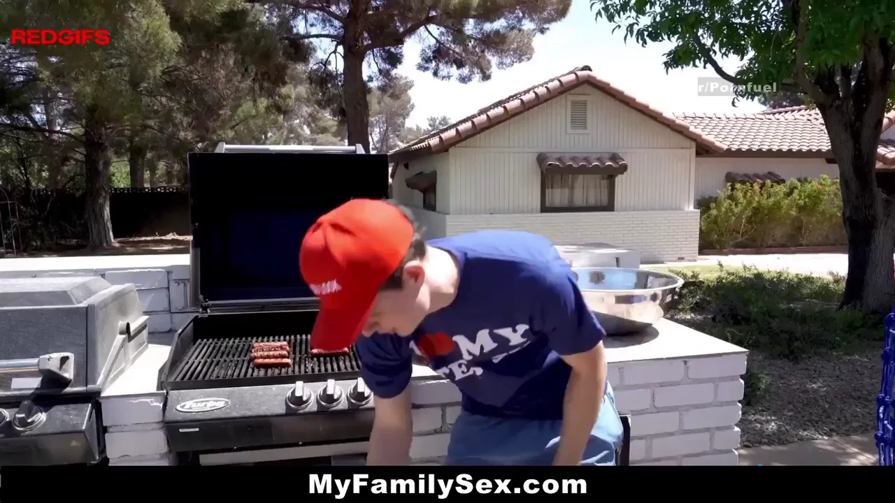 Step-Daughter's BBQ Threesome Tease: Dad & Bro Pound Her Slutty Curves
