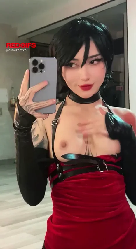 Zoey as Slutty Ada Wong Teasing Her Perky Tits in Red Latex