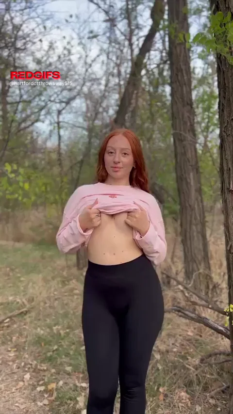 🔥 Redhead Slut Flashes Juicy Tits in Public Woods 😈