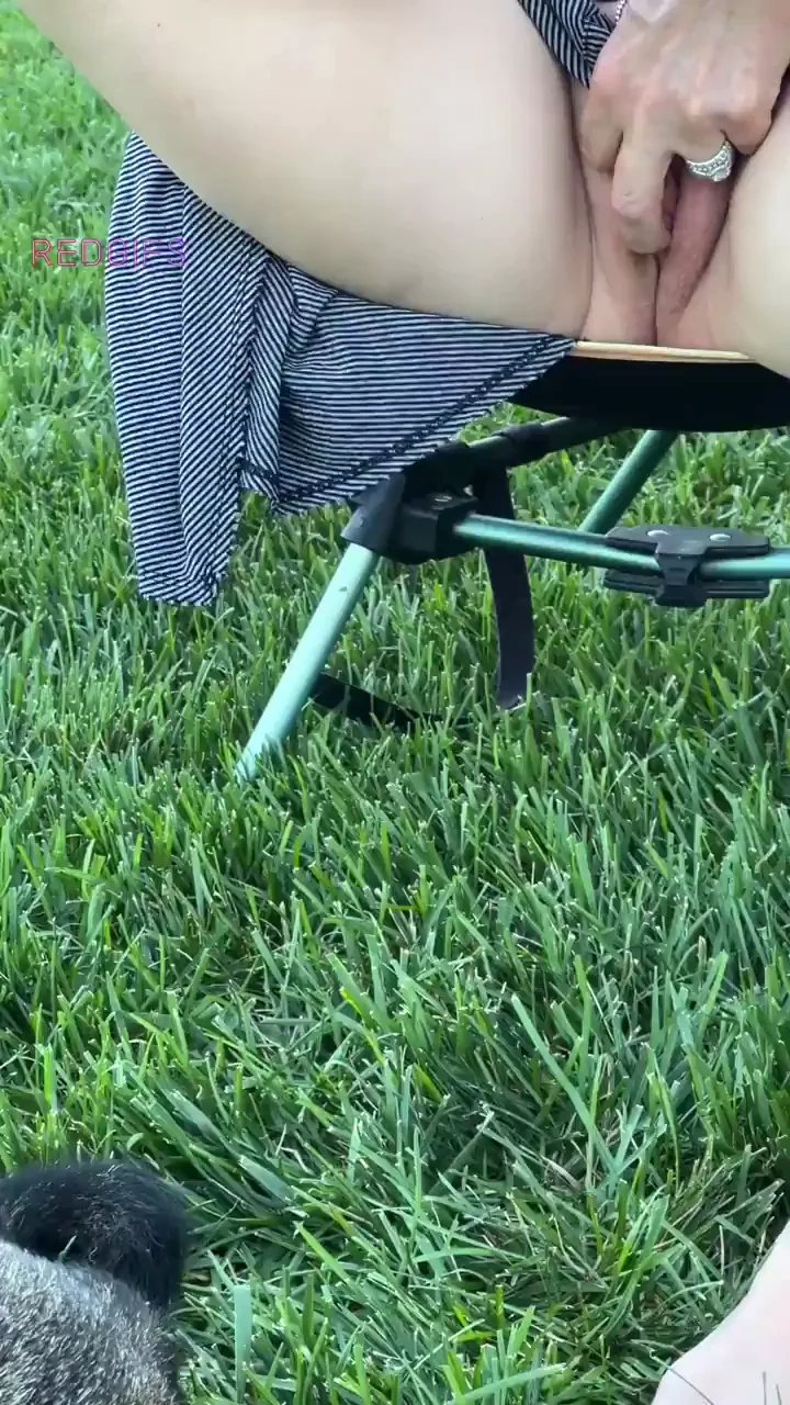 Fresh pussy on a freshly cut lawn