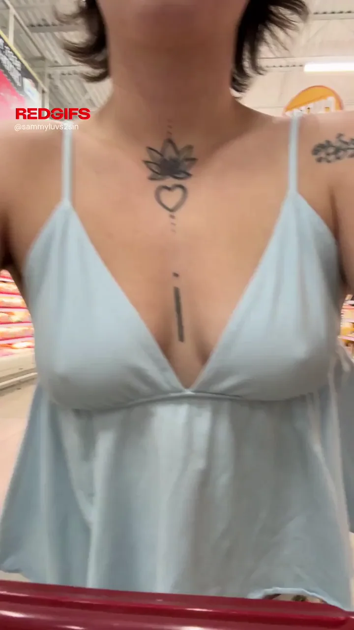 Nervously filming my hard nips in the grocery store
