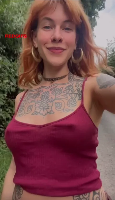 🔥 Braless Redhead Slut Struts Her Pokies on a Naughty Walk 💋