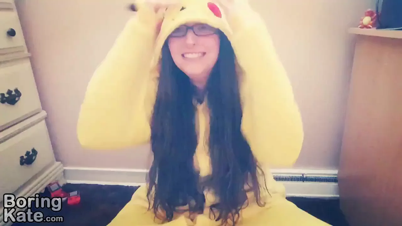Cute Trans Babe in Pikachu Onesie Teases with Glasses & Long Hair 😍🍆🐱