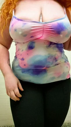 Redhead BBW's Massive Public Tit Drop Tease