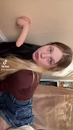 Silly TikTok Slut Sticks Huge Dildo on Ceiling & Grinds 😈🍆😂