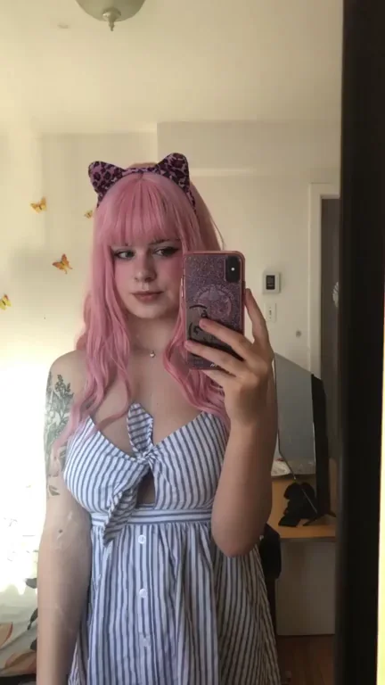 Pink-Haired Slut Teases Her Massive Tits Surprise
