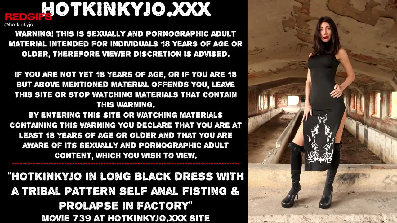 Hotkinkyjo in long black dress with a tribal pattern self anal fisting &amp; prolapse in factory