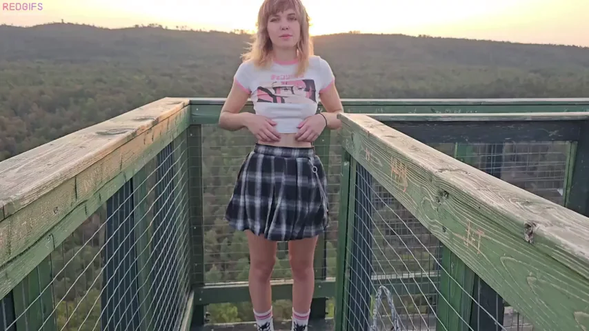 College Slut Flashes Tits on Risky Bridge
