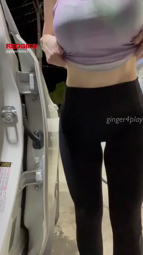 Public Gas Pump Tease Turns into Big Tit MILF Show 🍑💦