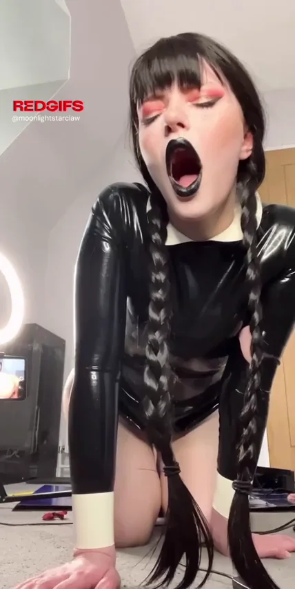 Latex Wednesday Addams 😈 Machine-Fucked Facegasm Expressions 💦🔥