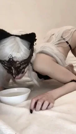 Leashed Kitty Slurps Her Creamy Milk Like a Naughty Good Girl 🐱🥛🔗