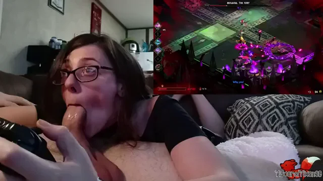 OC: A mouthful of cock, and cum is the best way to play video games!