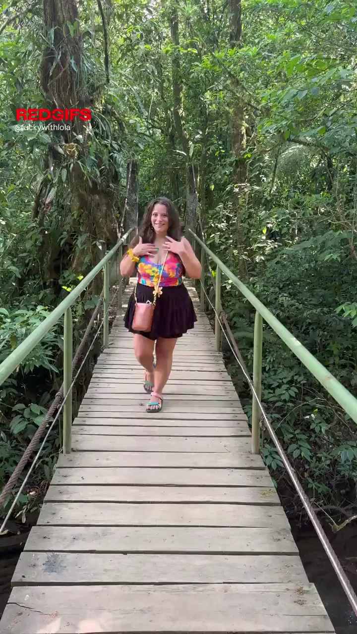 Trail Tease: Busty Hiker Flashes Massive Naturals on Shaky Bridge