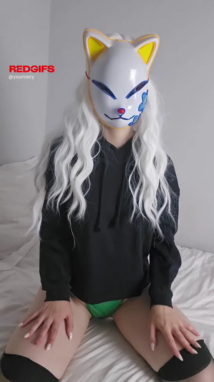Petite Kitty Mask Girl Teases Her Rules-Breaking Tits & Thong