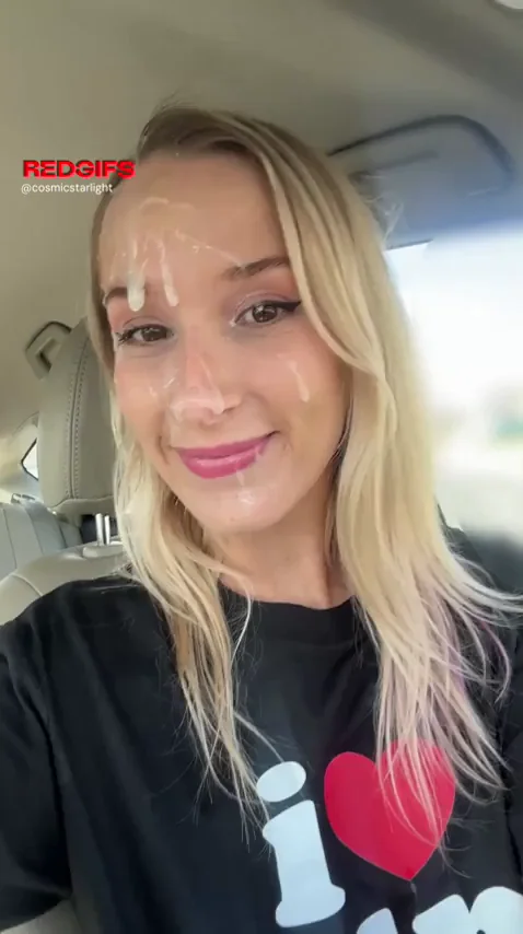 nasty girl covered in milk on her face goes out to drive