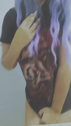 Purple-Haired Slut's Band Tee Tease: Tits Out, Panties Dripping