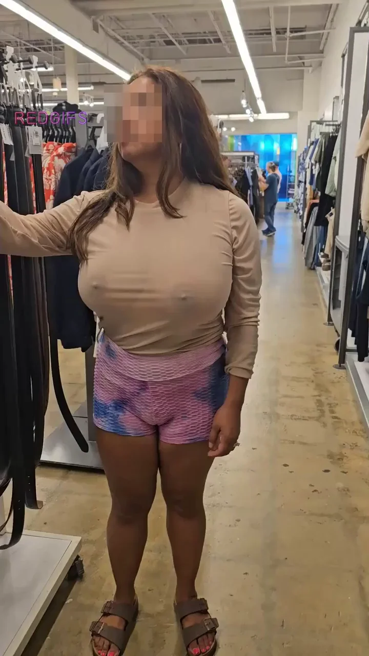 Shopping in sheer, then flashing my jumbo Indian titties at the end