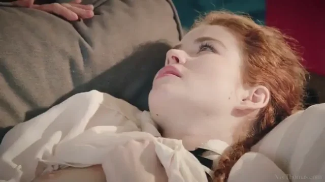 Redhead Hottie Leaps Couch for Sloppy Girl-on-Girl Kiss Fest