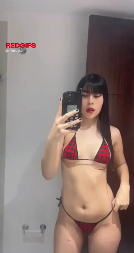Am I Hot in This Slutty Red Micro-Bikini? Mirror Tease