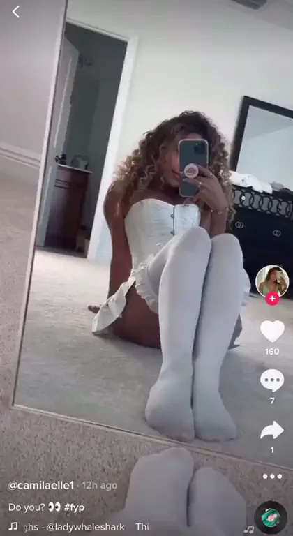 Thick Thighs Teasing in Sheer White Thigh Highs from Every Angle