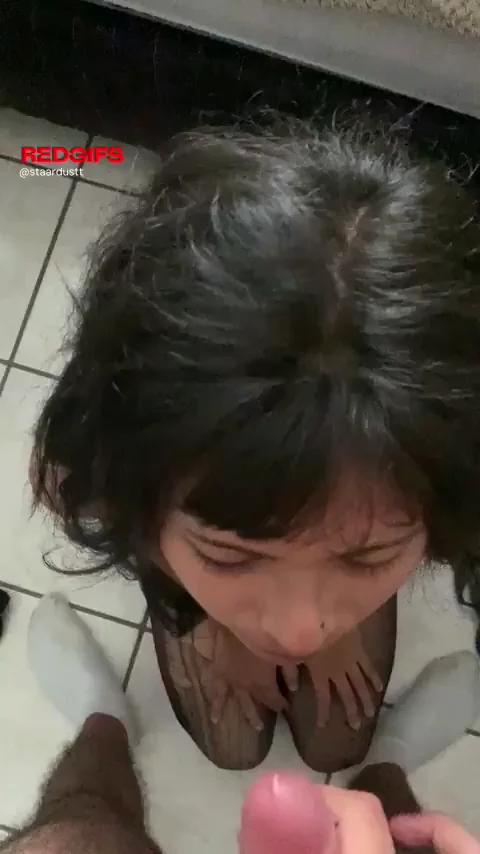 Asian Slut Starts Day Sucking Thick Cock on Bathroom Floor